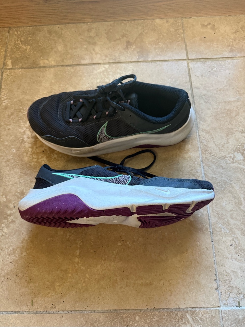 Nike Kids black Running Sneakers with Teal Swoosh and Purple Outsole